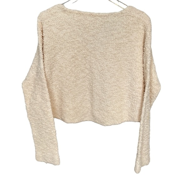 Free People Ivory/Cream Bouclé V Neck Crop Top High Low Hem Boxy Fit Size S - Picture 6 of 14